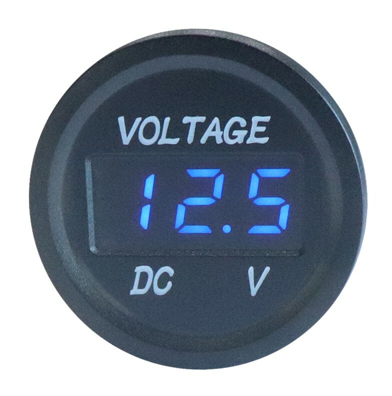 Panel Mount Digital Voltmeter (DVM), Blue or Red LED 12 VDC, Marine Grade
