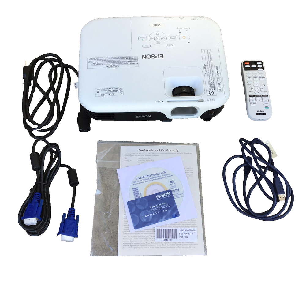 Epson VS310 Model: H432A LCD Projector w/ Remote, Cables, Manual, CD