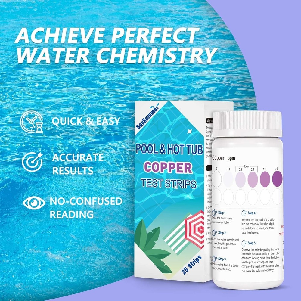 Pool Copper Strips 25 Count Pool Water Testing Kit 0-2 ppm