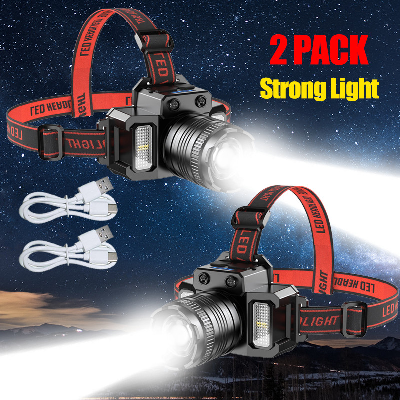 Powerful LED flashlight head USB charging head lamp outdoor flashlight 2 package
