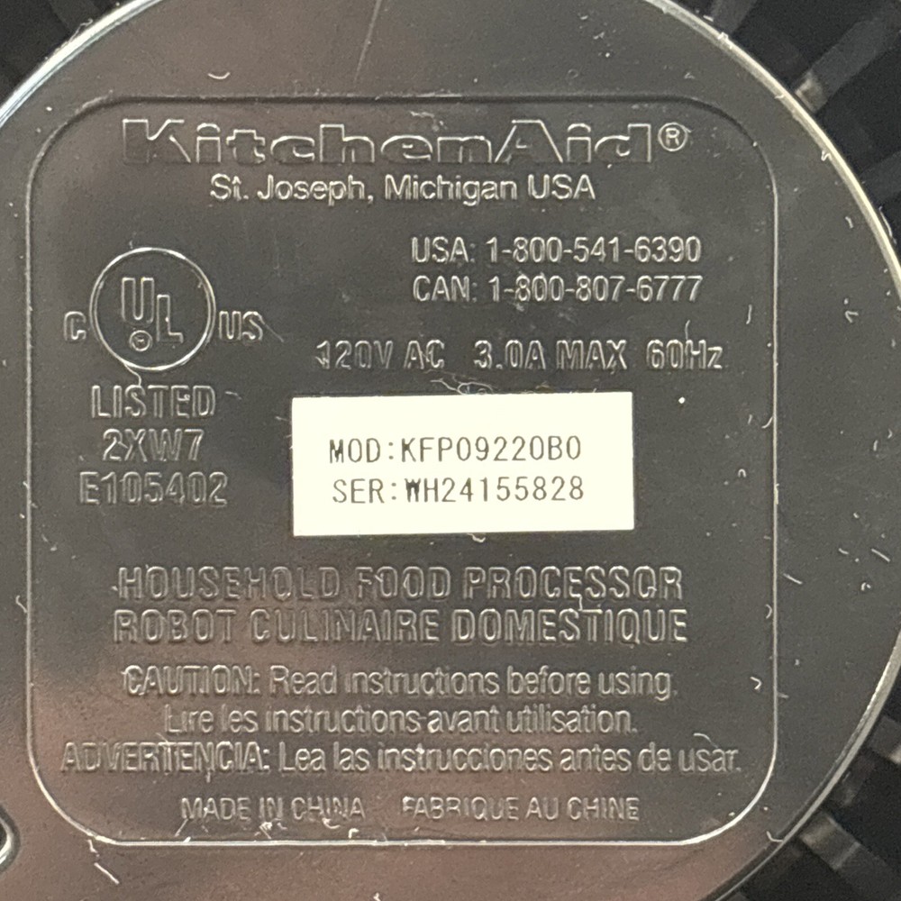 KitchenAid KFP0922 9 Cup Food Processor Replacement Motor Base Black TESTED