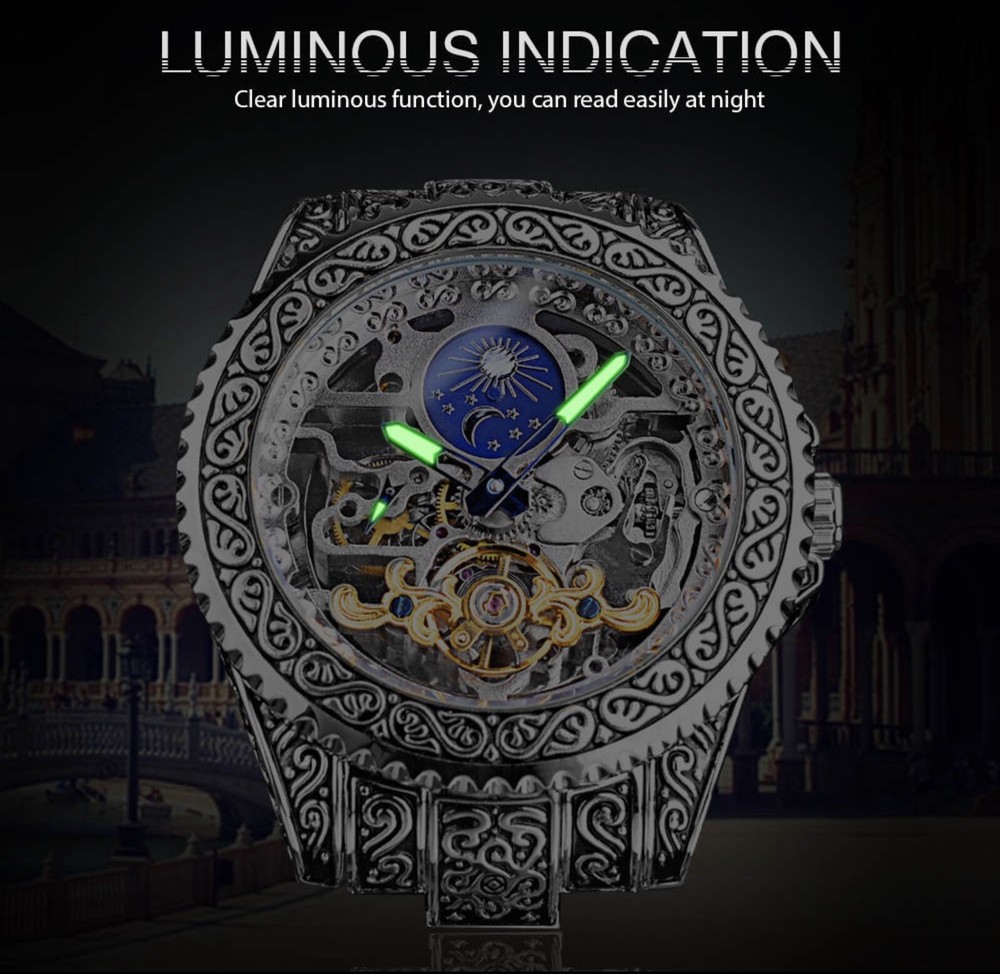 Forsining Carved Tourbillon Mechanical Mens Watch Moon Dial DOES NOT FUNCTION!