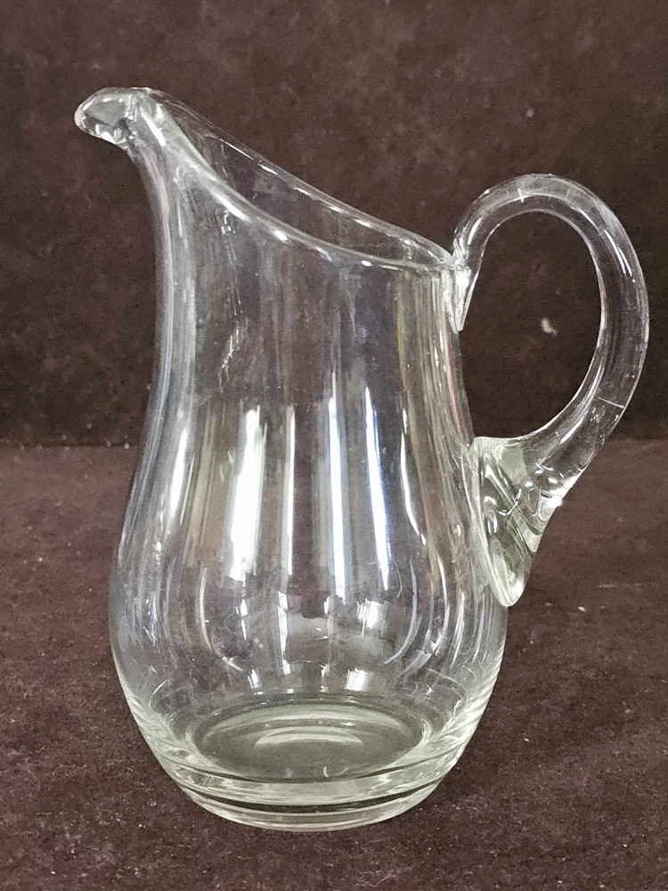 Small Hand Blown Clear Glass Pitcher Applied Handle 6 3/8"T