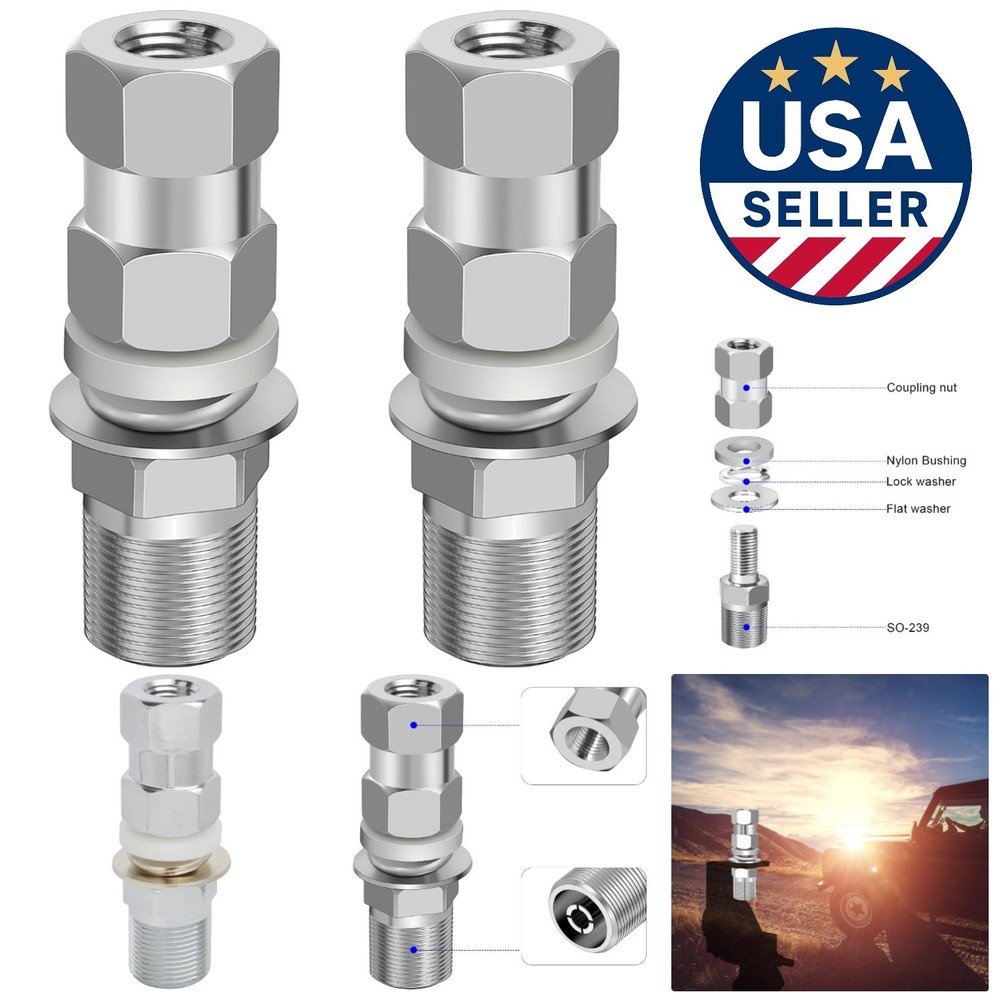 2 Pack CB Antenna SO-239 Stud Mount Adapter - Secure & Reliable 3/8 x 24