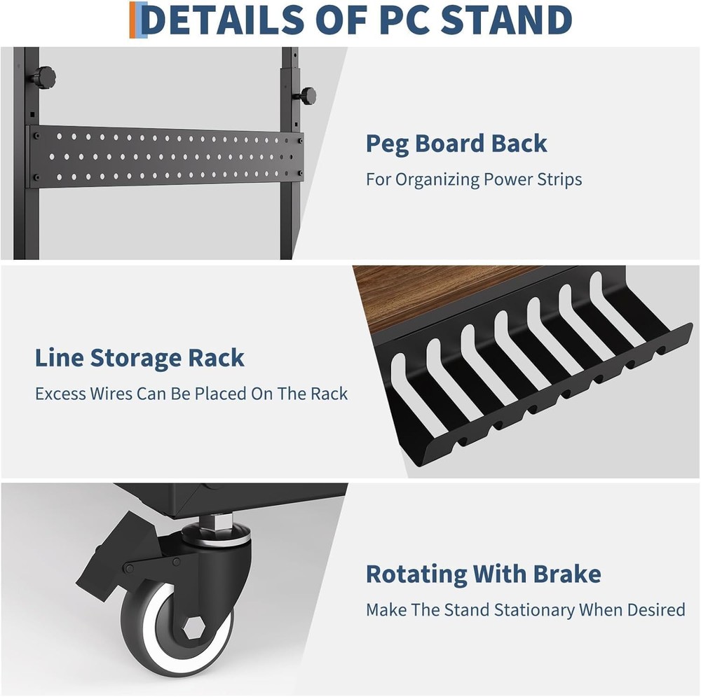 Computer Tower Stand PC Stand Mobile Rolling CPU Holder Cart Height Adjustable