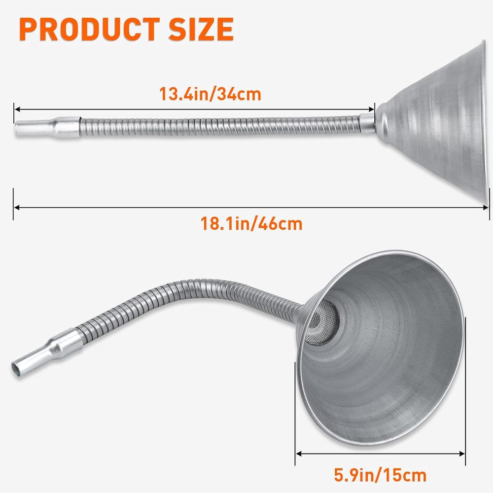 Steel Bendable Universal Spout Funnel with Filter and Flexible Pipe - Galvanized
