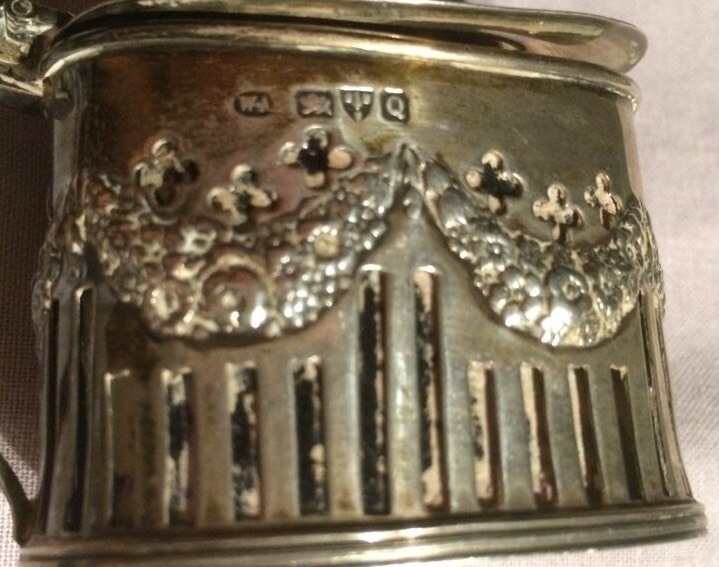 Antique Cheltenham & Co Solid Silver Salt Dip Cellar & Cobalt Insert England