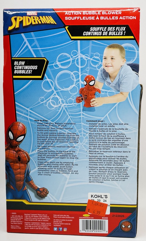 Marvel Spiderman Action Bubble Blower Blows Continuous Bubbles