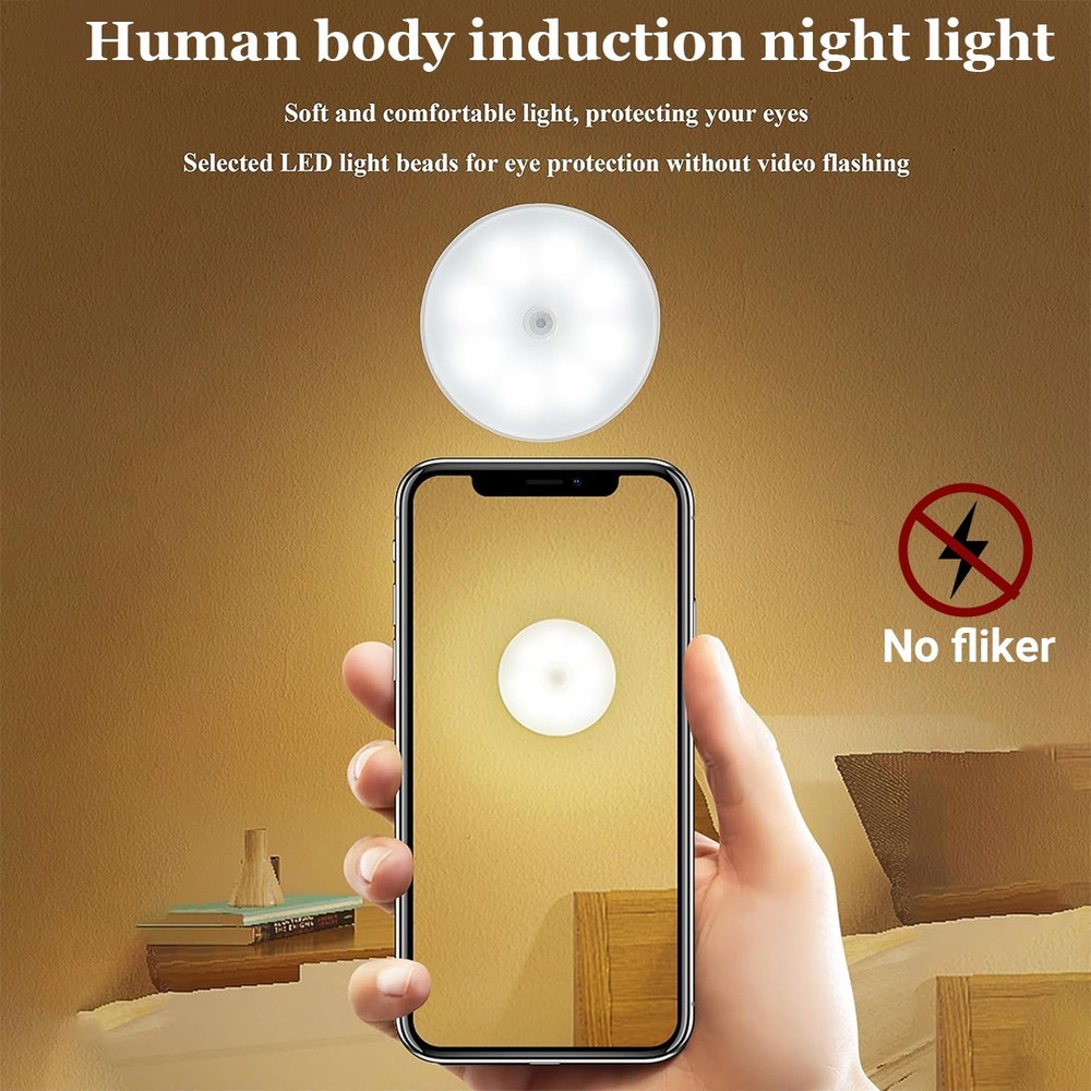 6PCS LED Motion Sensor Under Cabinet Closet Light USB Rechargeable Kitchen Lamp