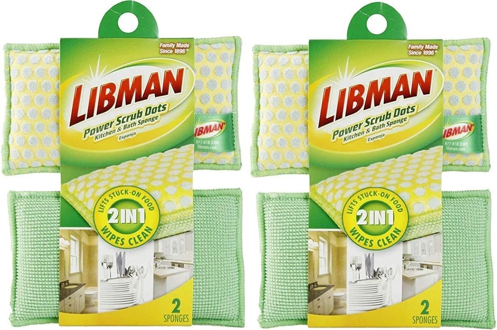 Libman Power Scrub Dots Kitchen & Bath Sponge - 2 PACK (4 Sponges)