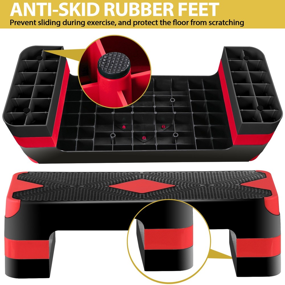 26.5" Aerobic Step Platform Adjustable Exercise Workout Stepper w/4 Risers Red