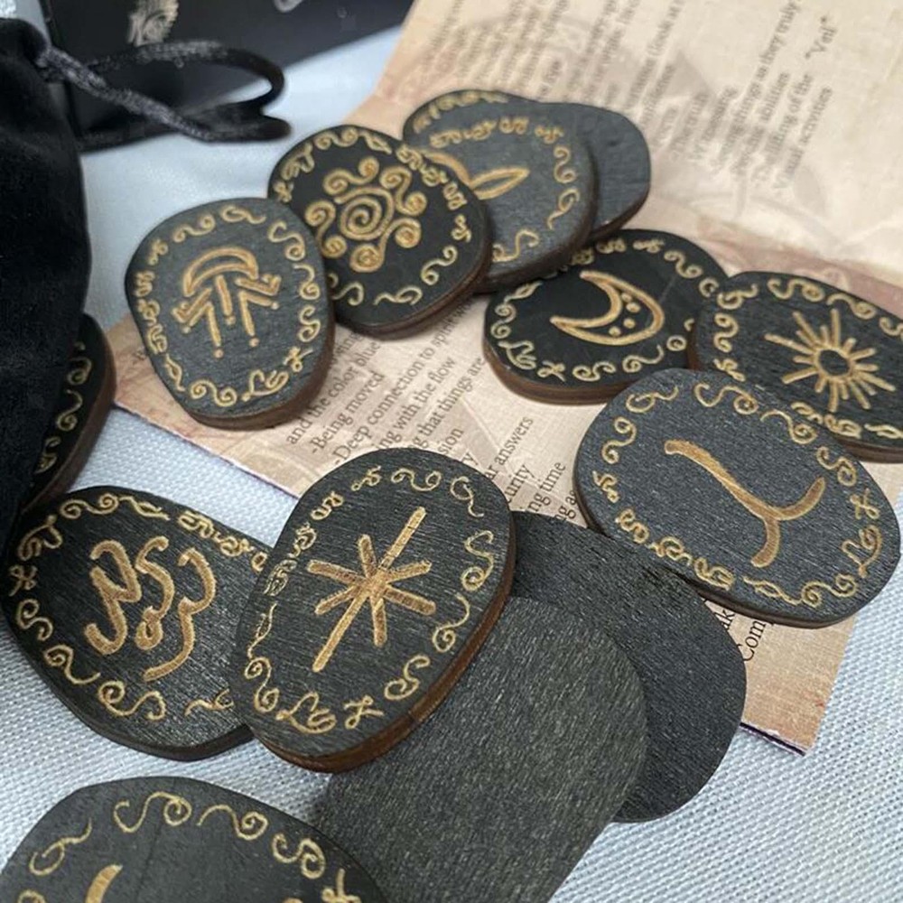 Divinatory Runestones Set, Handmade Wood Engraving for