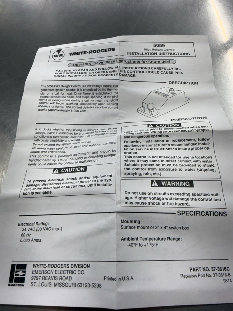 White Rodger’s Pilot Relite Control 5059-23
