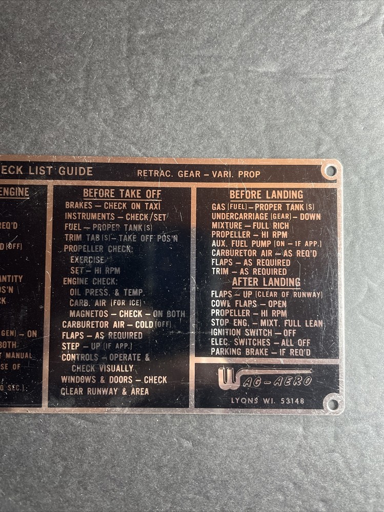 Wag-Aero Flight chest list guide, data plate