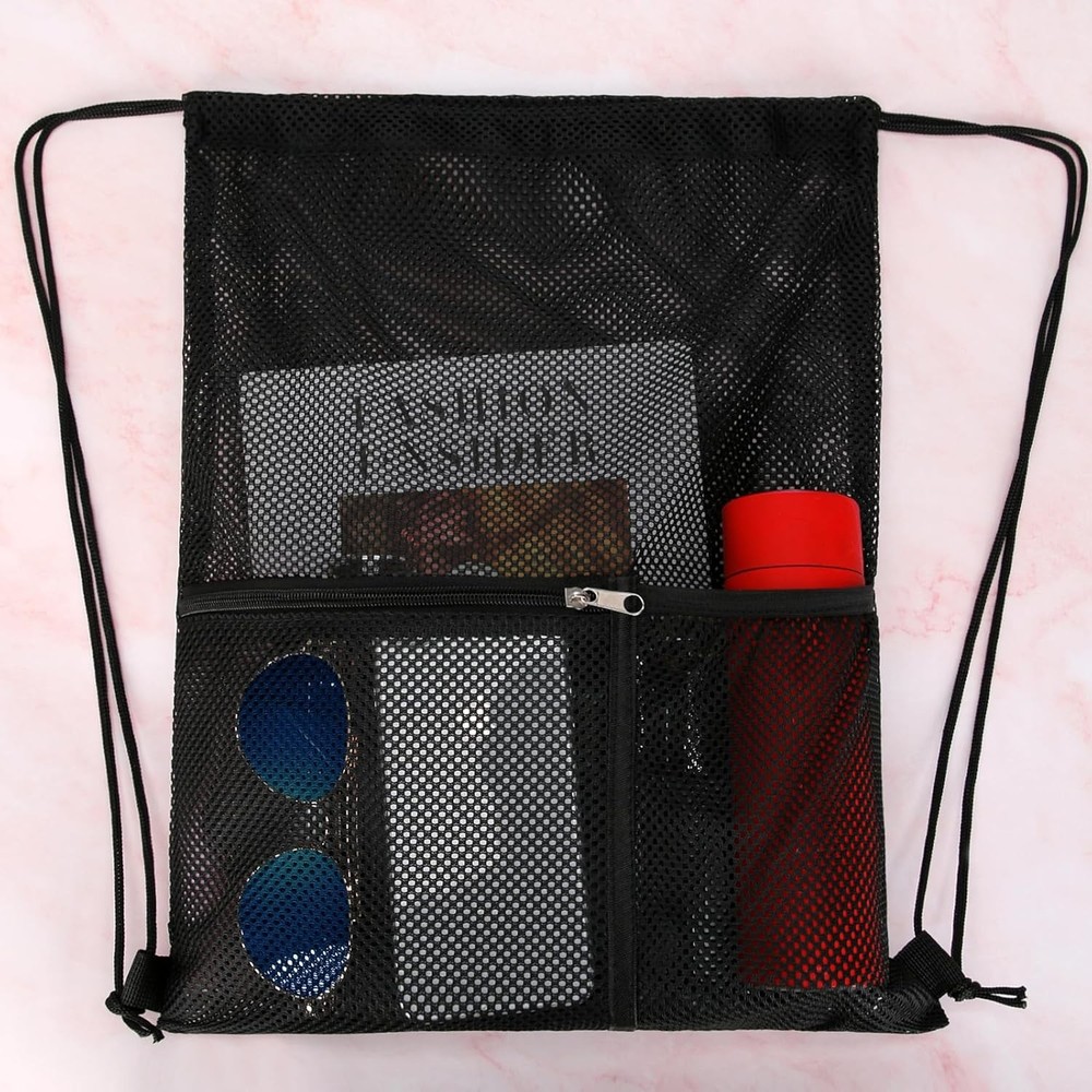 NATURAL STYLE 2 PACK Mesh Drawstring Backpack Bag, Multifunction Black