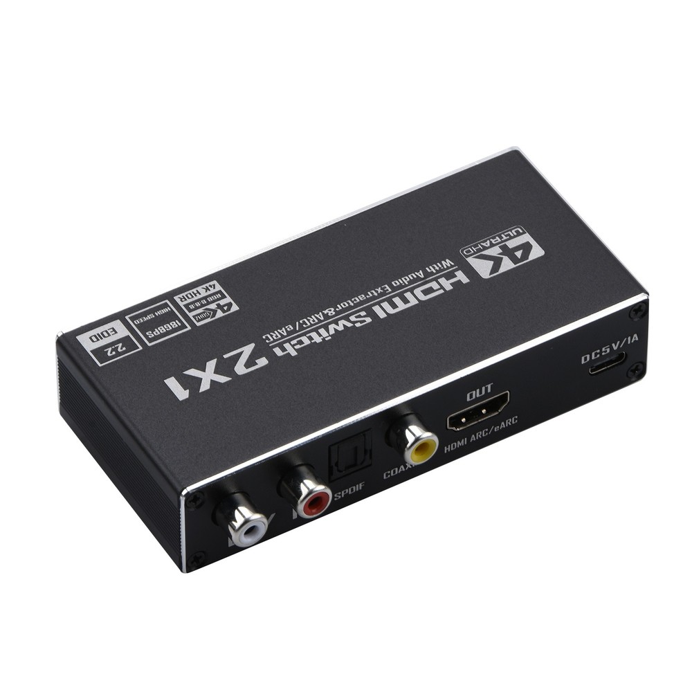 2x1 HDMI Switch Audio Extractor With R/L+Toslink Adapter Audio Switcher Selector