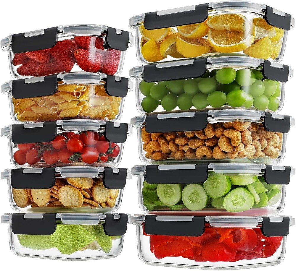 Durable Borosilicate Glass Meal Prep Containers with Locking Lids - 20 Pieces