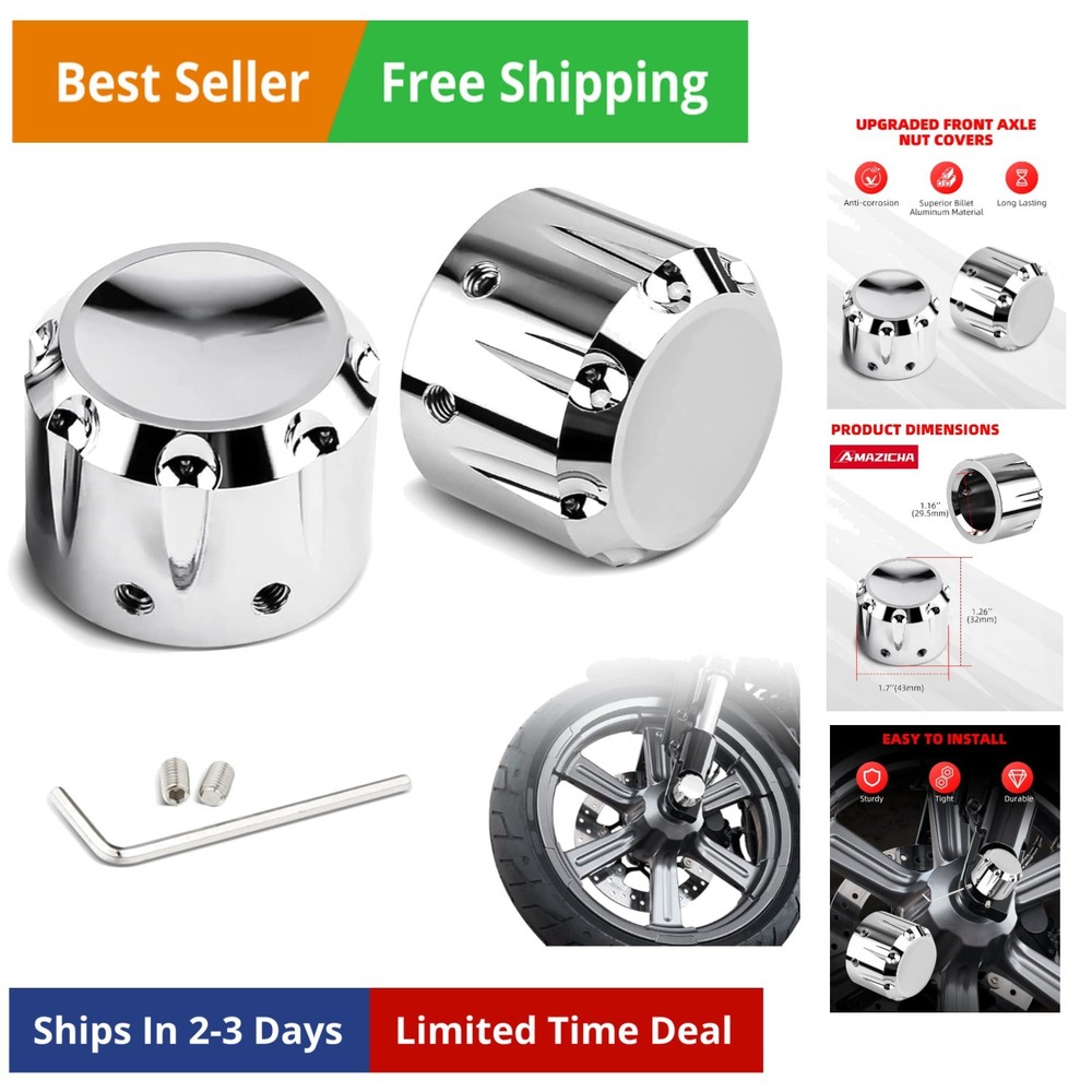 Chrome Front Axle Nut Covers Axle Nut Caps Compatible for Harley Davidson Spo...