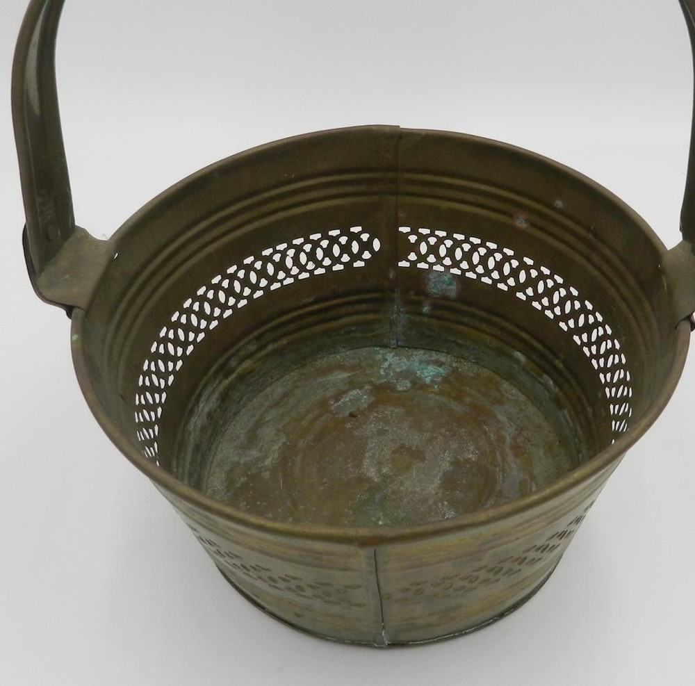 Vintage Solid Brass 9" Basket with Handle Made in India