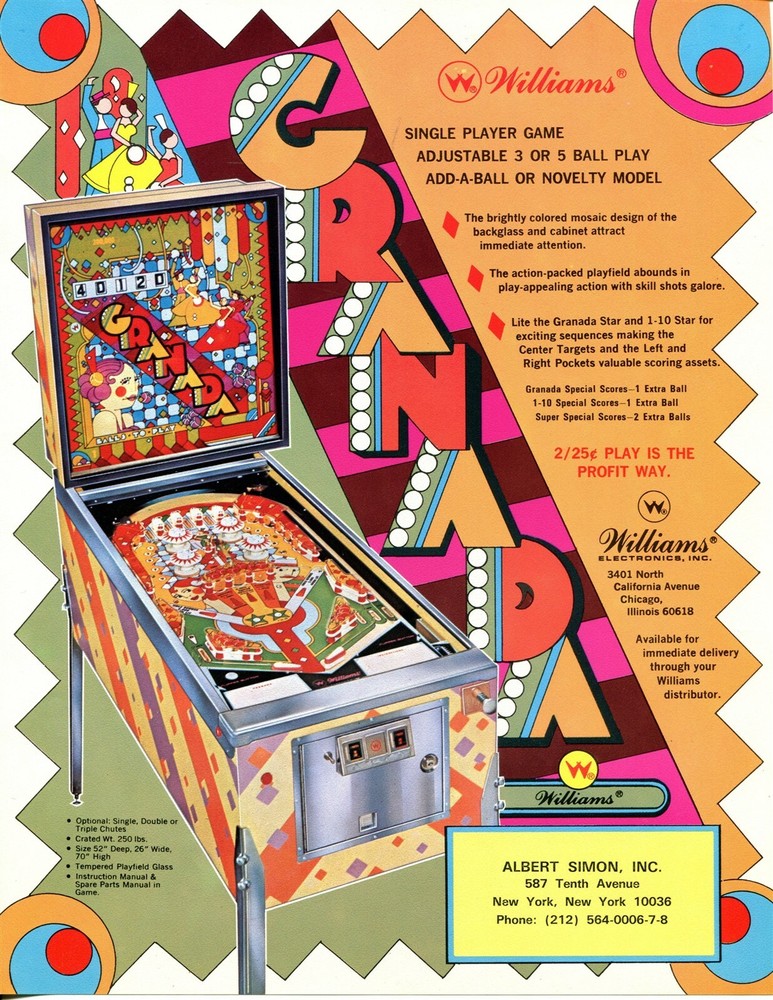 Granada Williams Pinball Flyer / Brochure/ Ad Mint