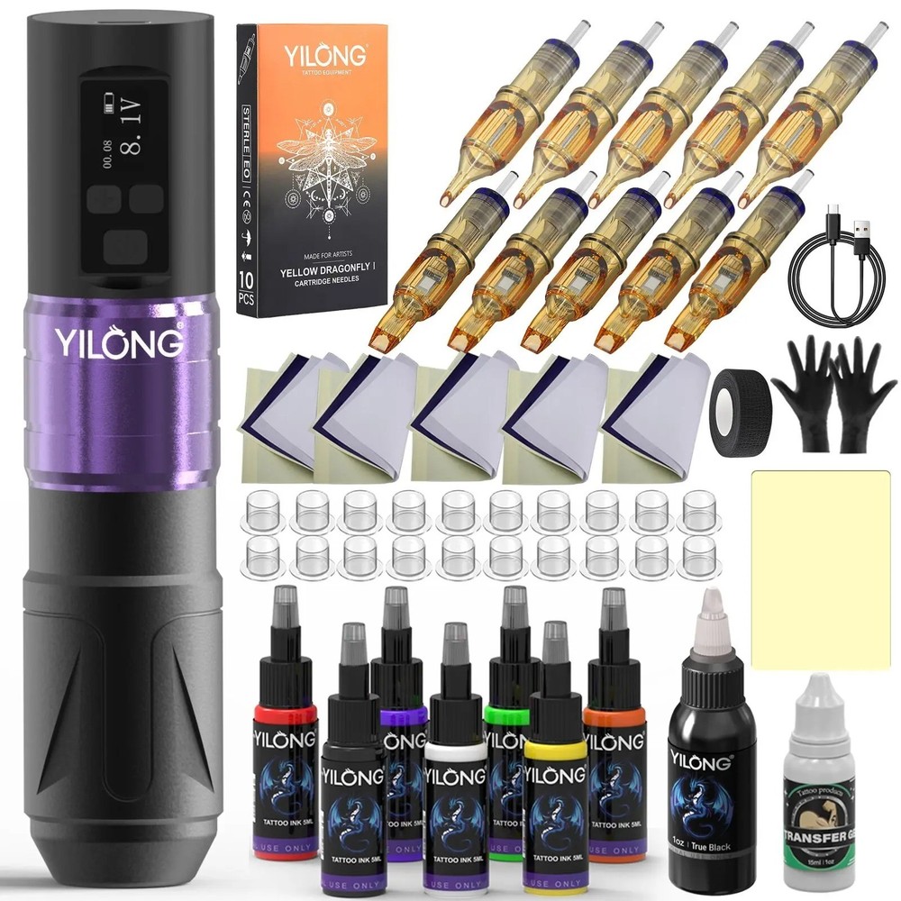 Tattoo Wireless Pen Machine Needle Kit Permanent Makeup Power Supply Set