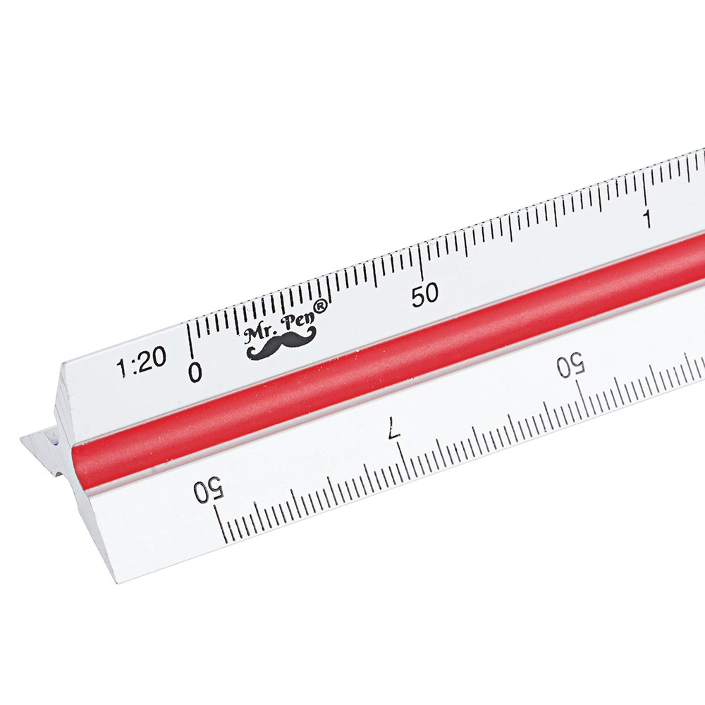 - Metric Engineer Scale Ruler, Ruler, 12" Aluminum Scale Ruler, Triangular Scale