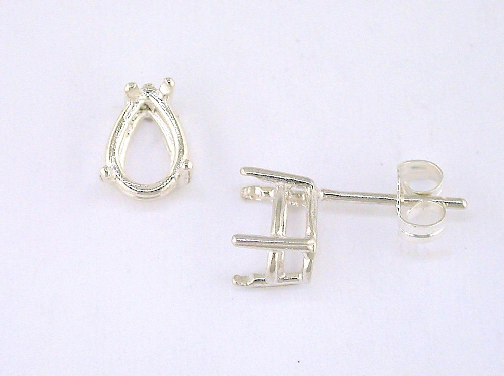 4 Prong Wire Mount Pear Shape Earring Setting Sterling Silver