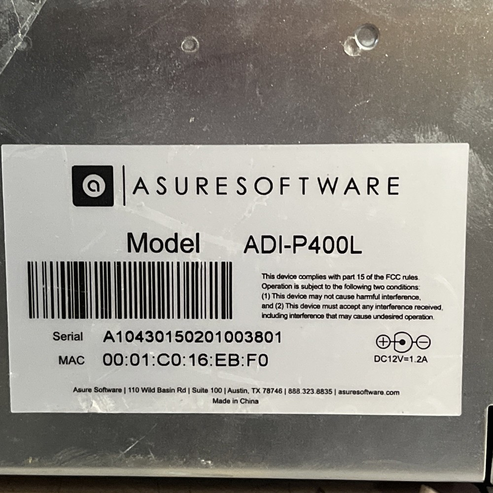 ASURE SOFTWARE ADI-P400L TIMECLOCK