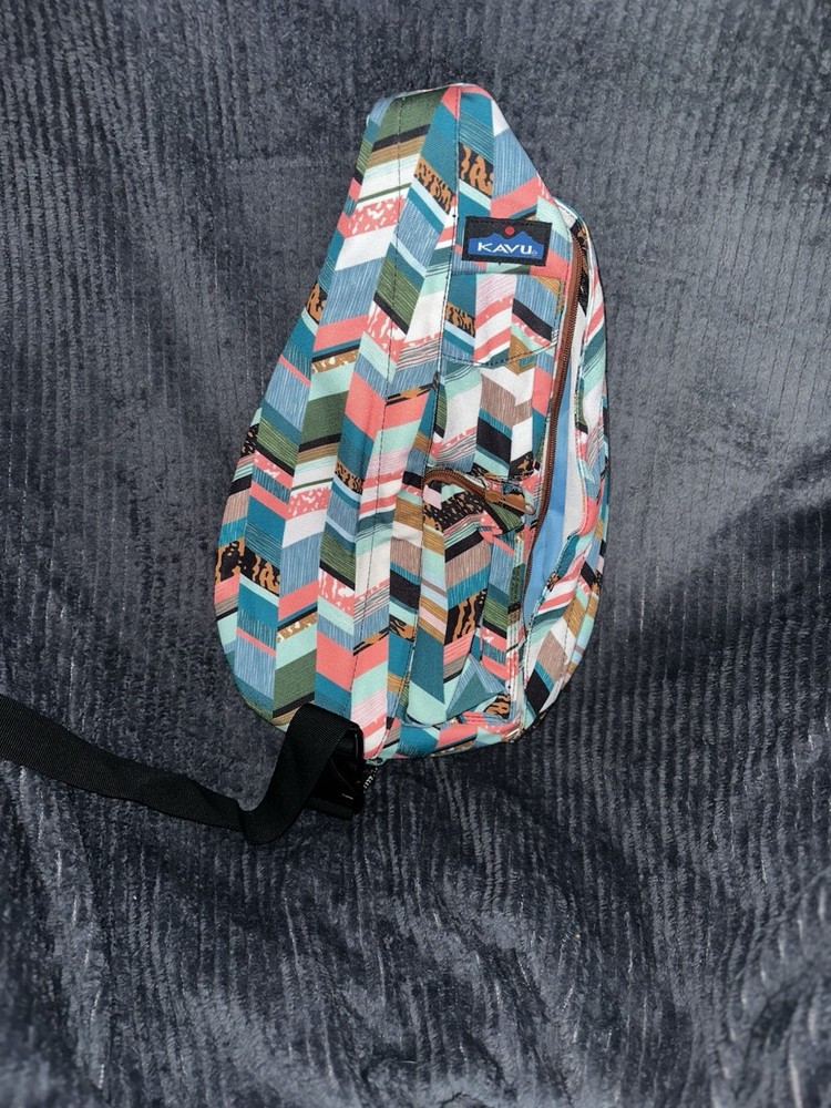 KAVU Multicolor Polyester Zip Daypack Sling Bag Adjustable Strap 3 Pockets