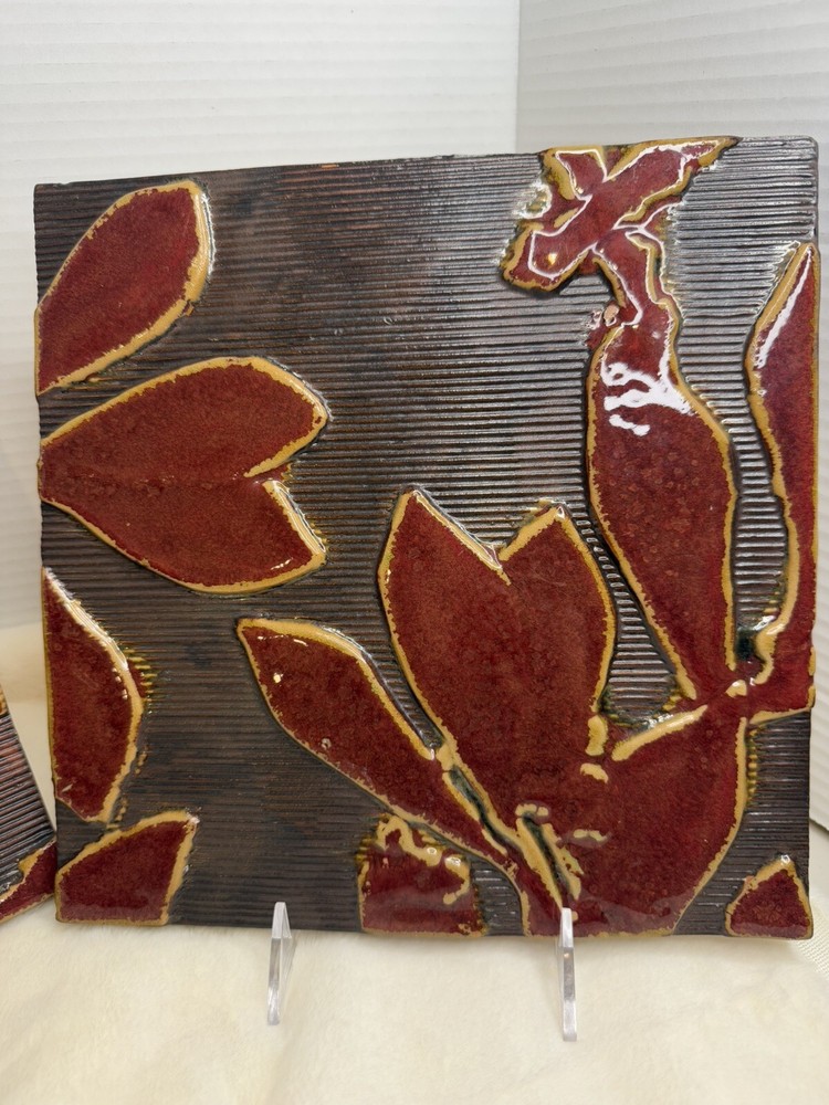 Two Handmade Ceramic Wall Hanging Tiles