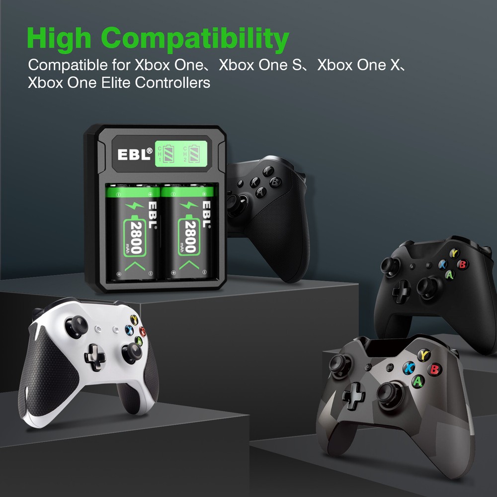 EBL 2x Rechargeable Batteries + Battery Charger for Xbox One Controller