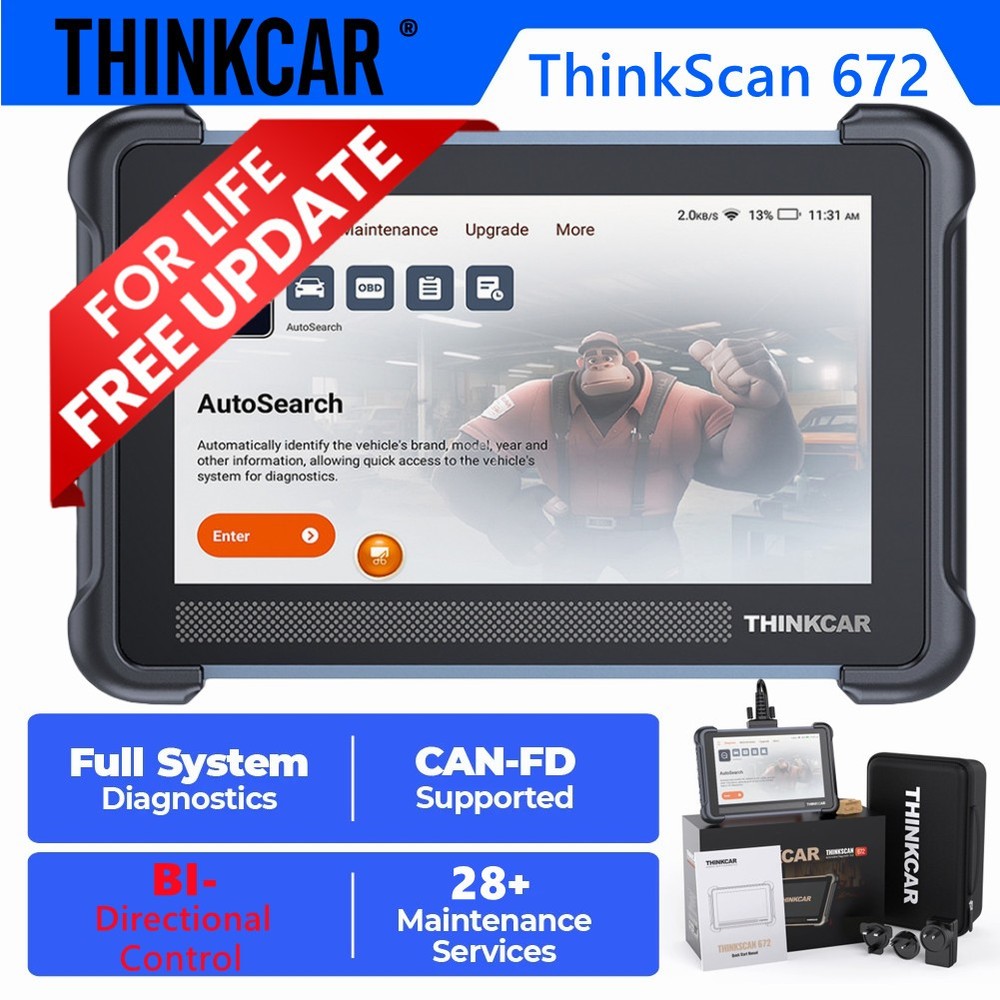 THINKSCAN 672 Car Bidirectional Diagnostic Tool OBD2 FCA Code Scanner ALL System