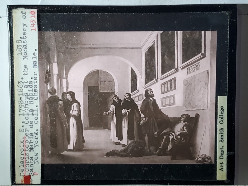 Christopher Columbus At Monastery, Eugène Delacroix, Magic Lantern Glass Slide