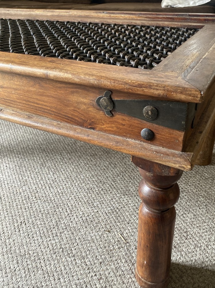 Antique Spanish Style Coffee Table With Iron Lattice
