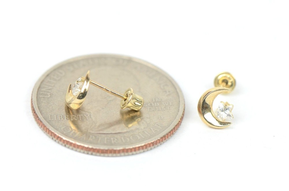 14k Yellow Gold Moon and Star Stud Earrings