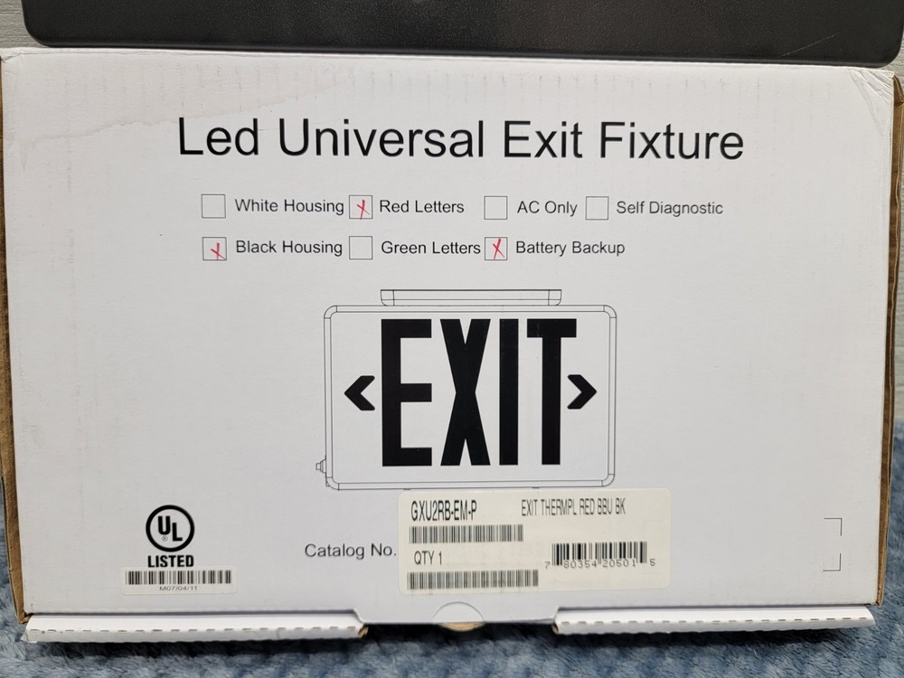 LED Universal Red Exit Sign with Black Housing, Battery Backup