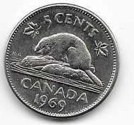 Canada 1969 5 cent  Nickel Circulated