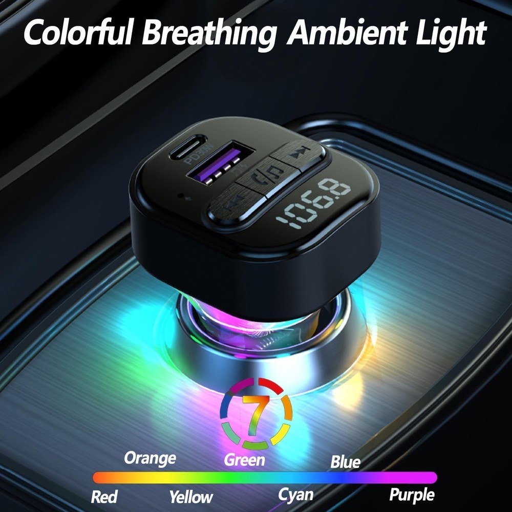 Advanced Bluetooth FM Transmitter with Fast Charging and LED Light - Car Adapter