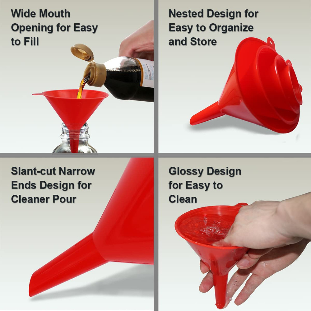 4PCS Funnel Set Kitchen & Auto Multi Size Stackable Bottle Filling Kit