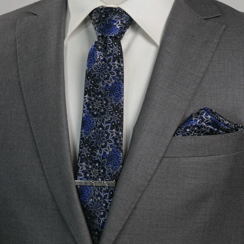 Navy Floral Pocket Square