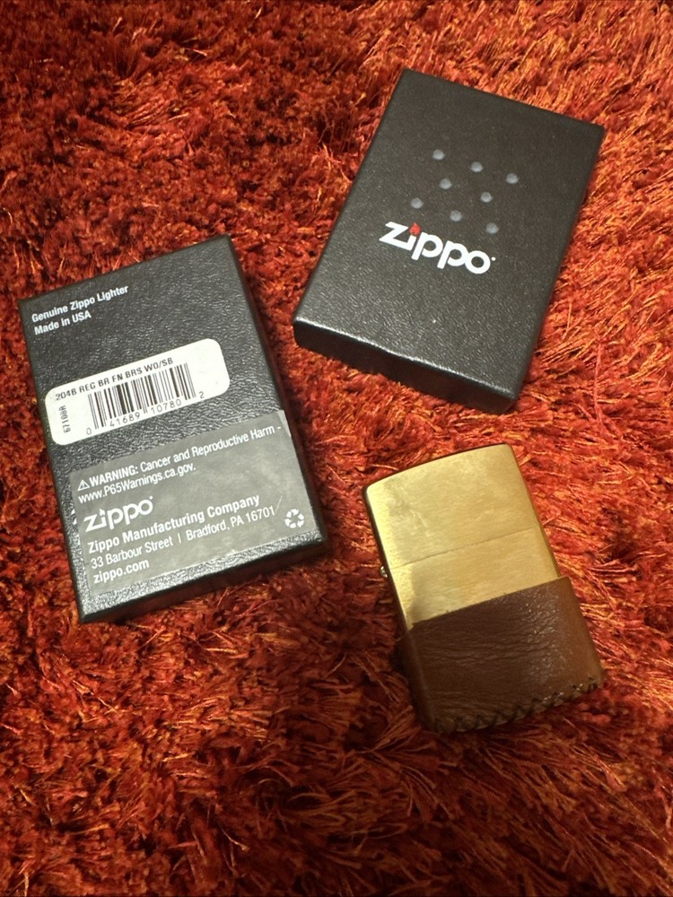 Zippo 204B Classic Brushed Brass Plated Plain Body Windproof Pocket Lighter
