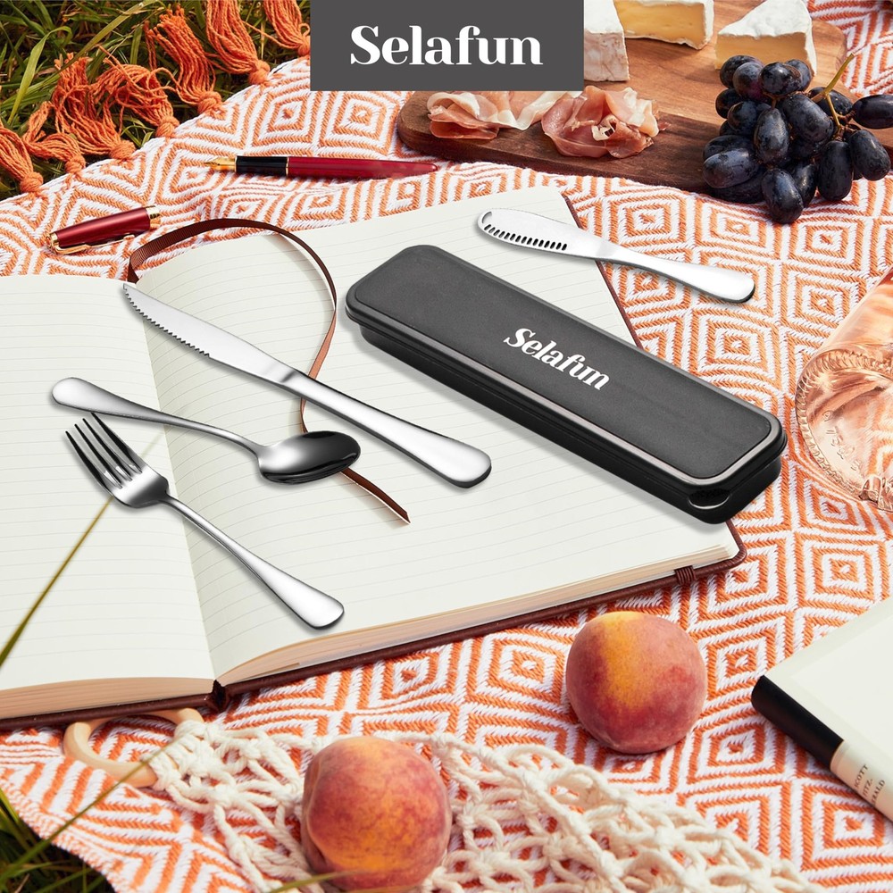 5-pieces Travel Set with Case Portable Silverware Utensils Set for work Stain...