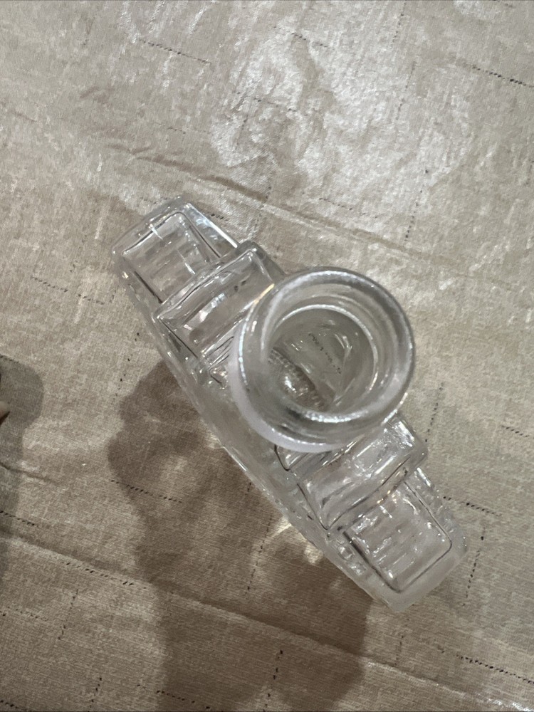 Empty Maple Leaf Pressed Glass Bottle With Lid 6.5” Stamped