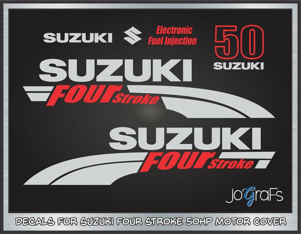 Suzuki 50hp Four Stroke Replacement Outboard Engine Decal Sticker Set Kit
