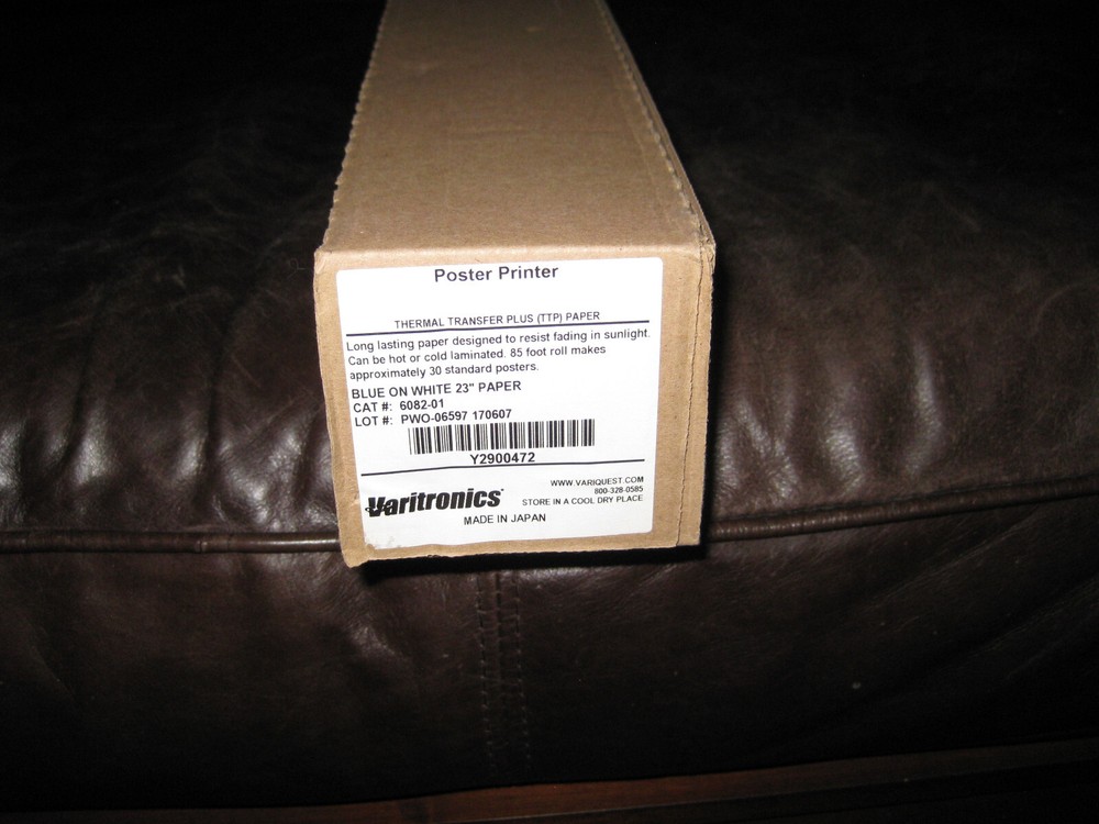 NEW GENUINE VARITRONICS THERMAL TRANSFER PLUS TTP PRINTER PAPER BLUE ON WHITE