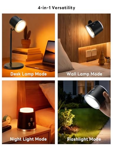 Rechargeable LED Desk Lamp, Magnetic Wall Mount LED Light, Dimmable Table Black