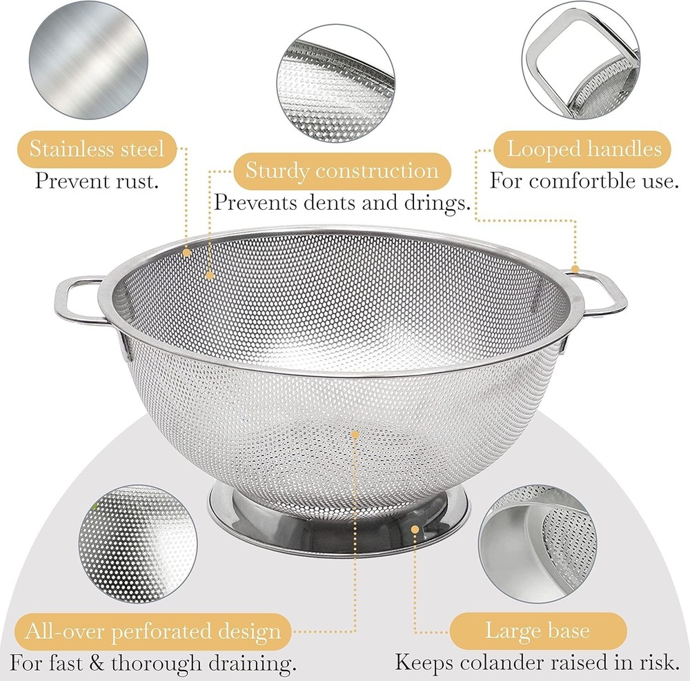 Stable Base Stainless Steel Colander for Kitchen