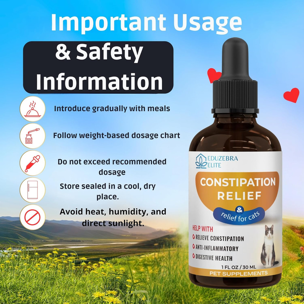 Cat Constipation Relief Laxative Stool Softener Digestive Drops Natural 30ml