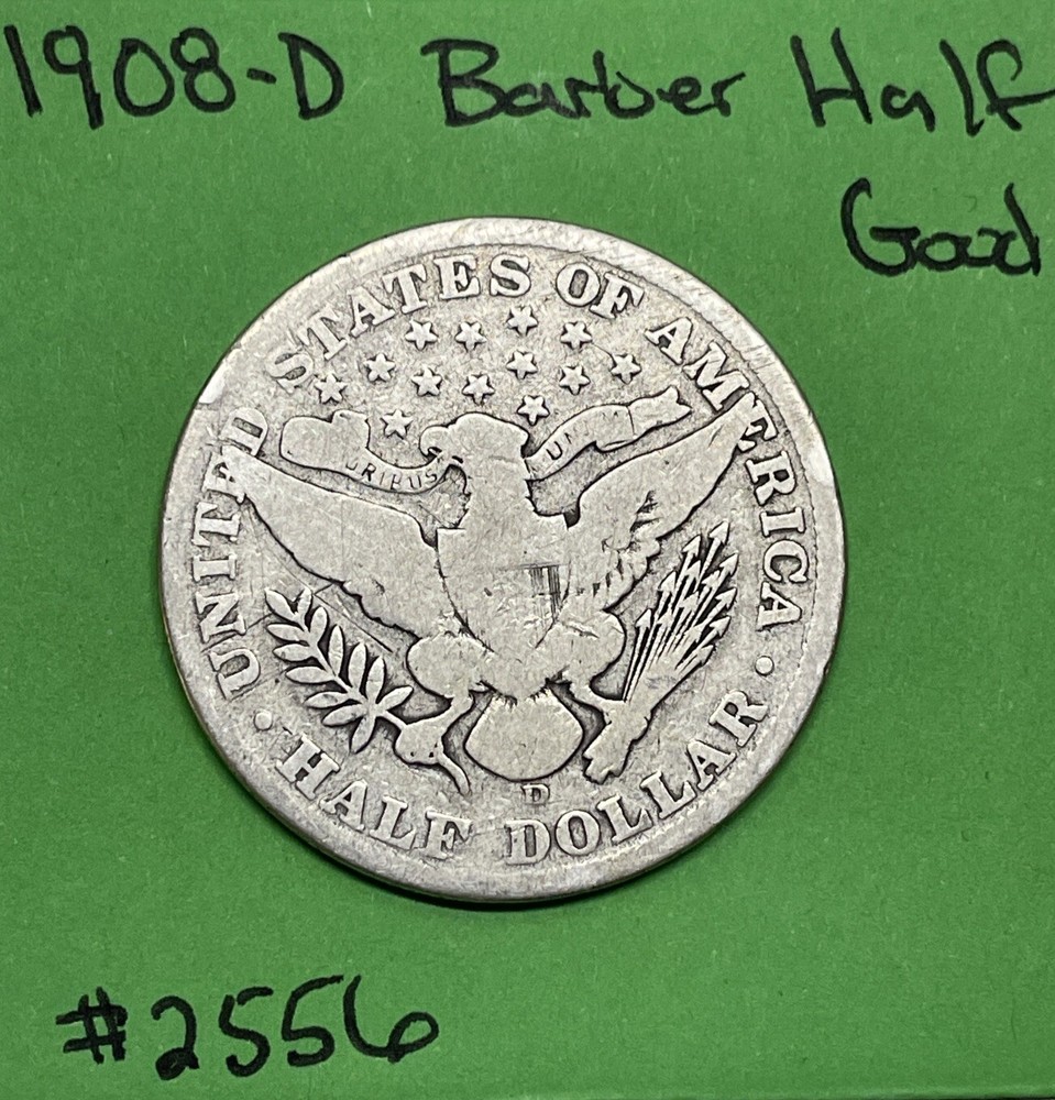 1908 D Barber Liberty Head Half Dollar Good 90% Silver