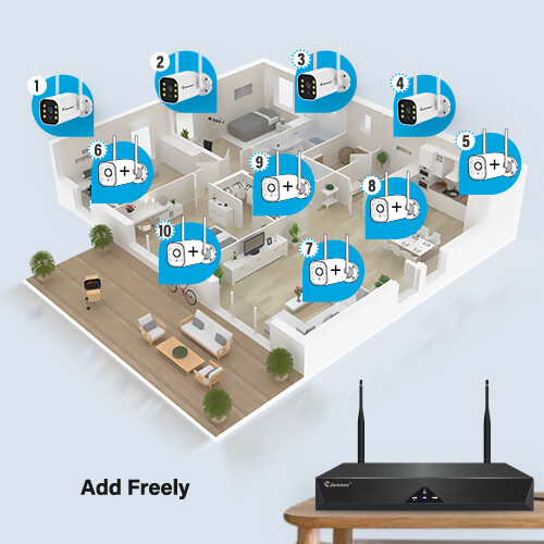 5MP Wireless CCTV Home Security Camera System Auto Cascading NVR AI Detection